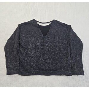 Lord & Taylor Bridged V-Neck Metallic Thread Sweater Women's L Black Silver EUC